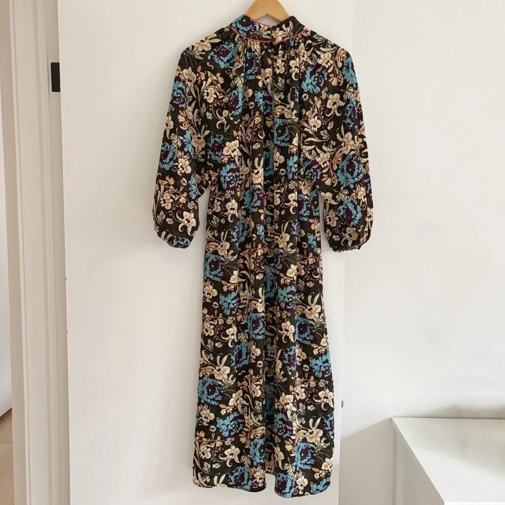 Rhode Fay Midi Dress Maxi Floral Slit High Neck Size M Resortwear Wedding Guest - Picture 9 of 13